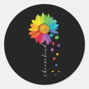 Womens Choose Kind Autism Awareness Rainbow Sunflo Classic Round Sticker