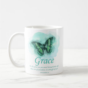 Womens Christian Bible Butterfly Verse: Grace Coffee Mug