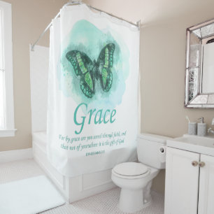 Womens Christian Bible Butterfly Verse: Grace Shower Curtain