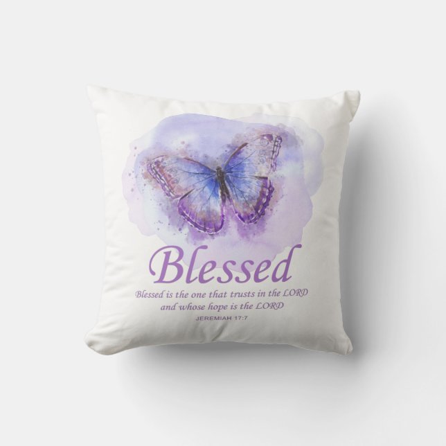Women's Christian Bible Verse Butterfly: Blessed Cushion (Front)