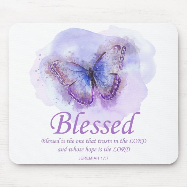 Women's Christian Bible Verse Butterfly: Blessed Mouse Mat (Front)