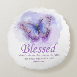 Women's Christian Bible Verse Butterfly: Blessed Round Cushion