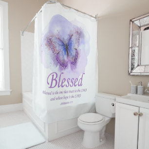 Women's Christian Bible Verse Butterfly: Blessed Shower Curtain