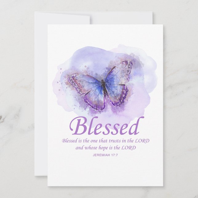 Women's Christian Bible Verse Butterfly: Blessed Thank You Card (Front)