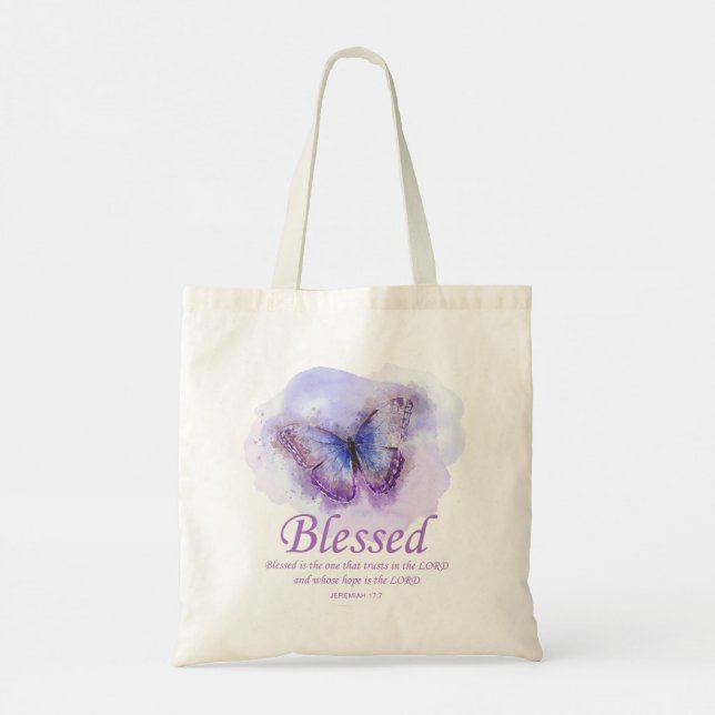Women's Christian Bible Verse Butterfly: Blessed Tote Bag (Back)