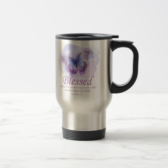 Women's Christian Bible Verse Butterfly: Blessed Travel Mug (Right)