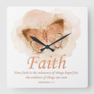 Women's Christian Bible Verse Butterfly: Faith Square Wall Clock