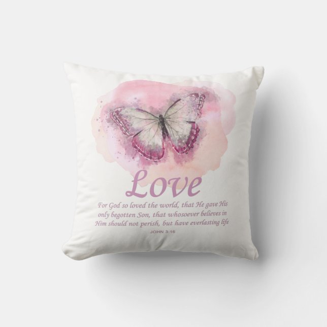 Women's Christian Bible Verse Butterfly: Love Cushion (Front)