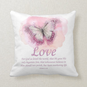 Women's Christian Bible Verse Butterfly: Love Cushion