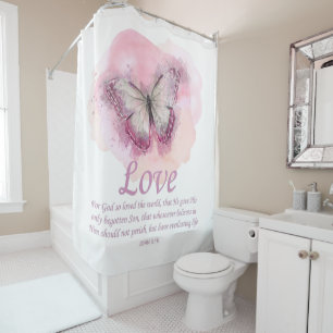 Women's Christian Bible Verse Butterfly: Love Shower Curtain