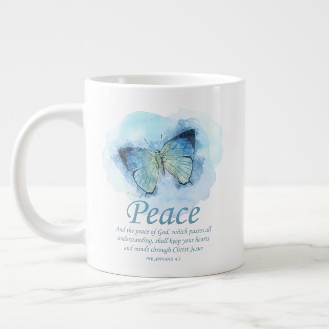 Women's Christian Bible Verse Butterfly: Peace Large Coffee Mug (Left)