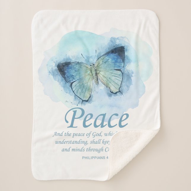 Women's Christian Bible Verse Butterfly: Peace Sherpa Blanket (Front)