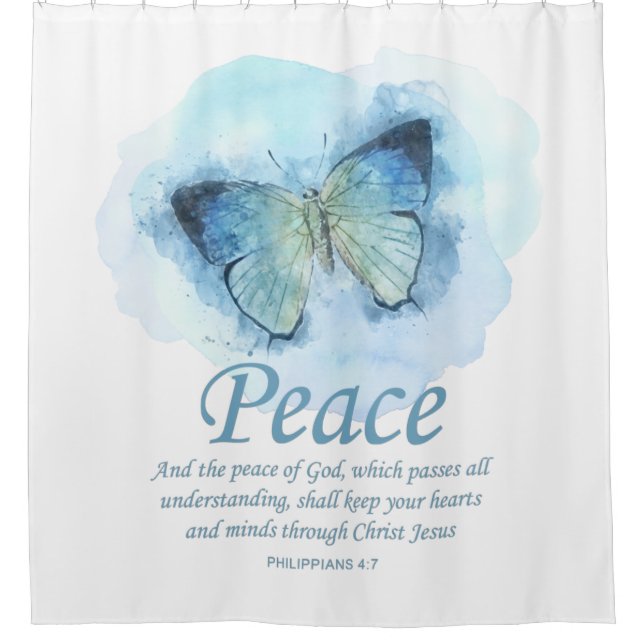 Women's Christian Bible Verse Butterfly: Peace Shower Curtain (Front)