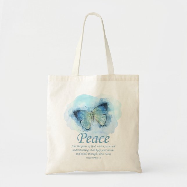 Women's Christian Bible Verse Butterfly: Peace Tote Bag (Front)