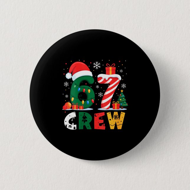 Womens Christmas 67 Crew Brainrot Funny Candy Cane 6 Cm Round Badge (Front)