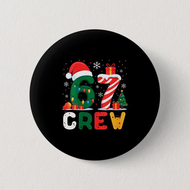 Womens Christmas 67 Crew Brainrot Funny Candy Cane 6 Cm Round Badge (Front)
