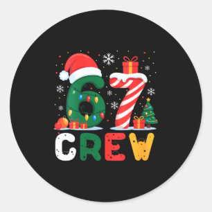 Womens Christmas 67 Crew Brainrot Funny Candy Cane Classic Round Sticker