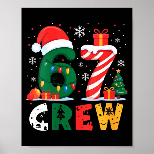 Womens Christmas 67 Crew Brainrot Funny Candy Cane Poster (Front)