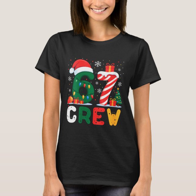 Womens Christmas 67 Crew Brainrot Funny Candy Cane T-Shirt (Front)