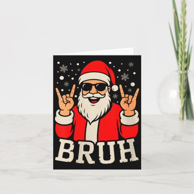 Womens Christmas Bruh Meme Funny Santa Claus Teen  Card (Front)