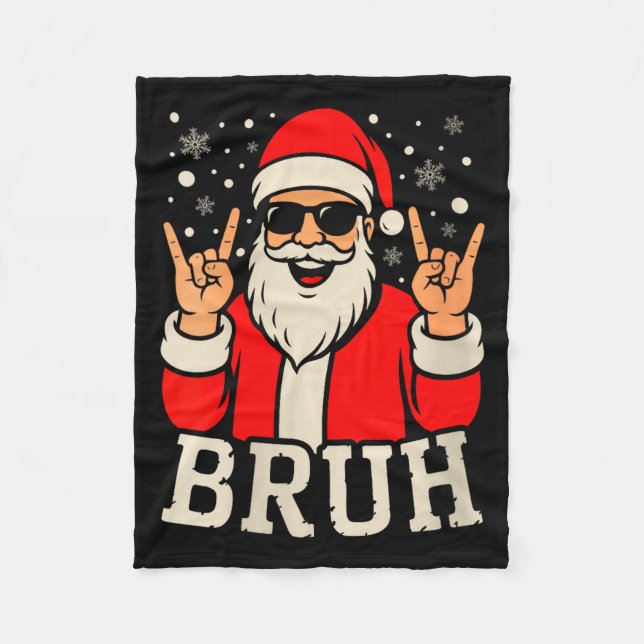 Womens Christmas Bruh Meme Funny Santa Claus Teen  Fleece Blanket (Front)