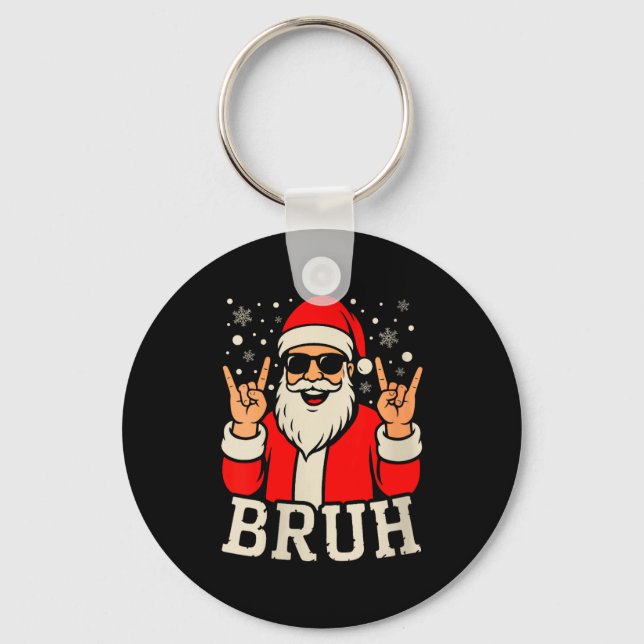 Womens Christmas Bruh Meme Funny Santa Claus Teen  Key Ring (Front)