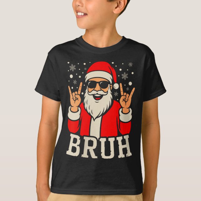 Womens Christmas Bruh Meme Funny Santa Claus Teen  T-Shirt (Front)