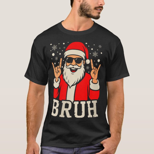 Womens Christmas Bruh Meme Funny Santa Claus Teen  T-Shirt (Front)