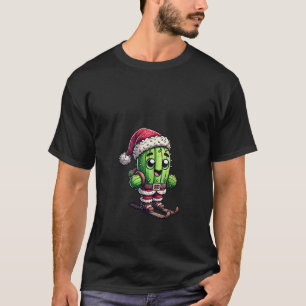 Womens Christmas Cactus Winter Santa Claus Ski Fun T-Shirt
