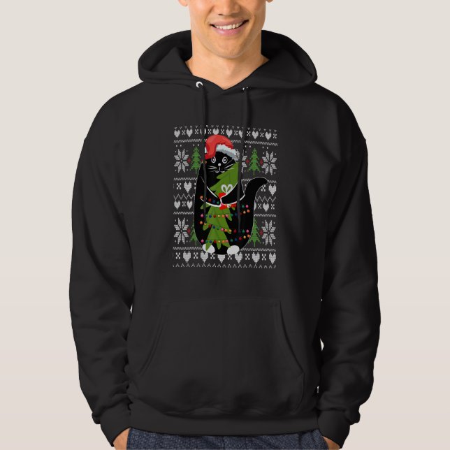Women's Christmas cat Xmas Tree Graphics  1 Hoodie (Front)