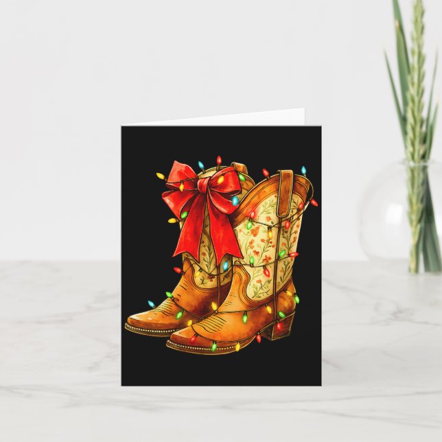 Womens Christmas Coquette Bow Cowgirl Boots Wester Card (Front)
