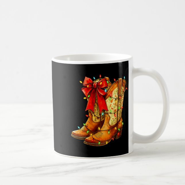 Womens Christmas Coquette Bow Cowgirl Boots Wester Coffee Mug (Right)