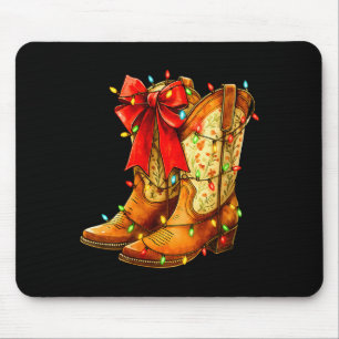 Womens Christmas Coquette Bow Cowgirl Boots Wester Mouse Mat