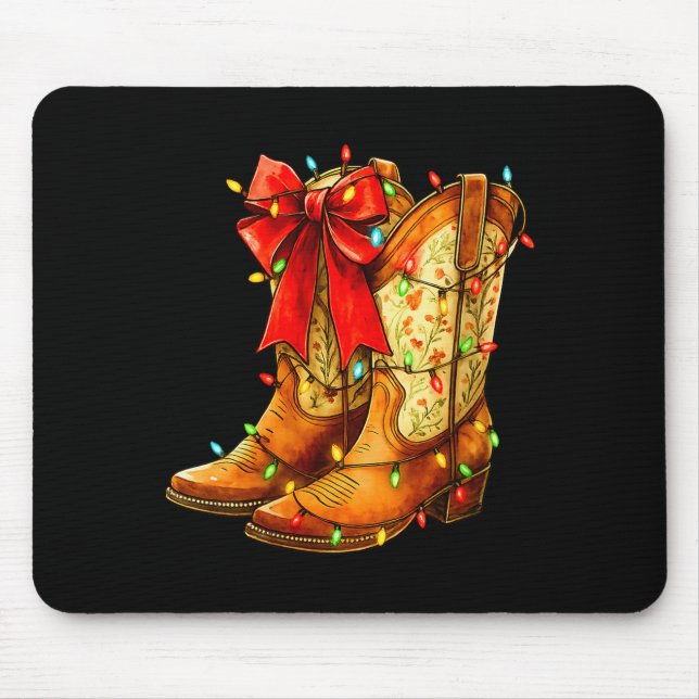 Womens Christmas Coquette Bow Cowgirl Boots Wester Mouse Mat (Front)