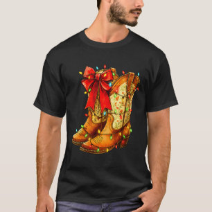 Womens Christmas Coquette Bow Cowgirl Boots Wester T-Shirt
