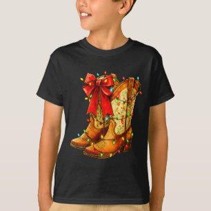 Womens Christmas Coquette Bow Cowgirl Boots Wester T-Shirt