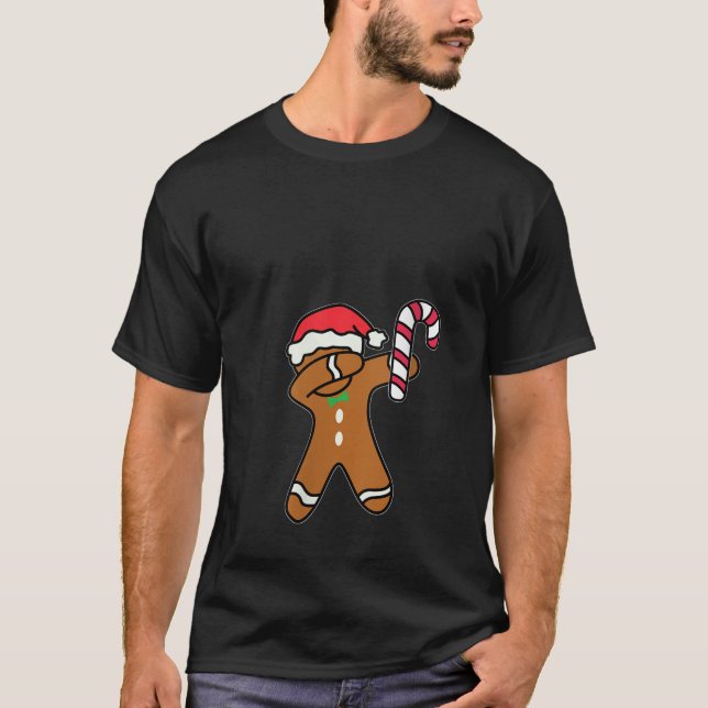 Womens Christmas Dabbing Gingerbread Man Candy Can T-Shirt (Front)
