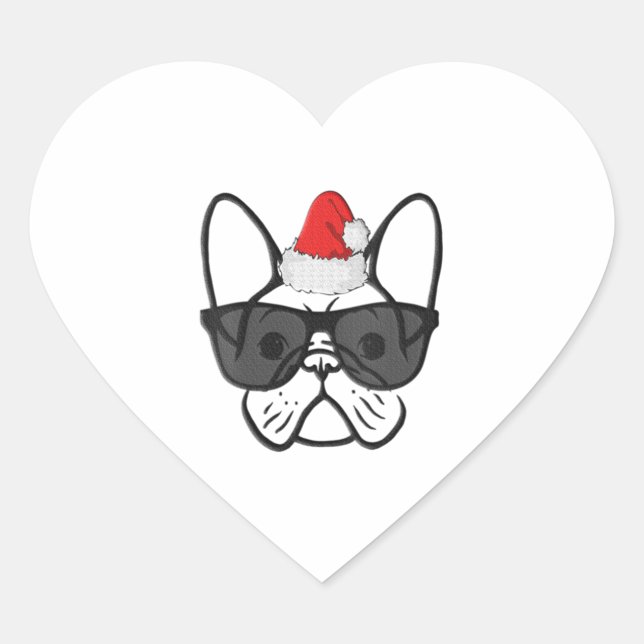 Womens Christmas Frenchie Dog Face Cool Xmas Santa Heart Sticker (Front)