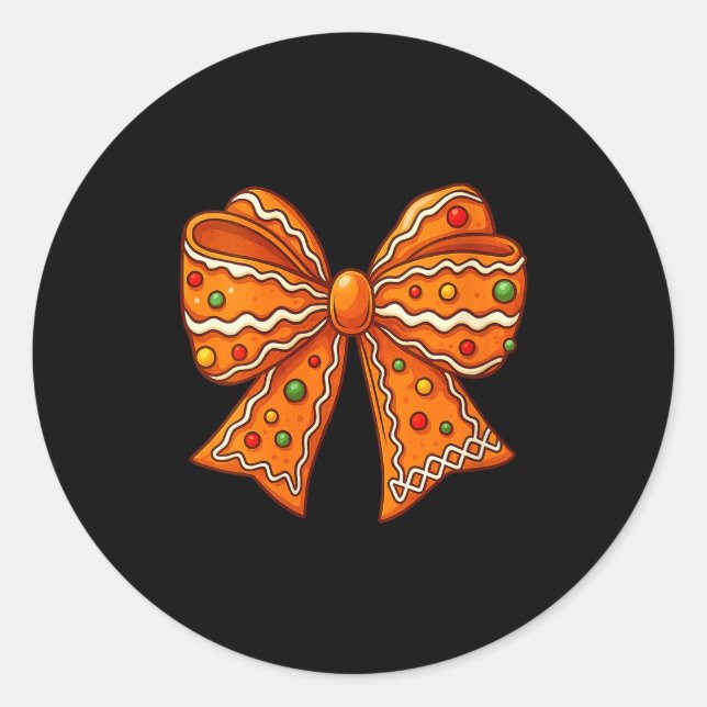 Womens Christmas Gingerbread Coquette Bow Xmas For Classic Round Sticker (Front)