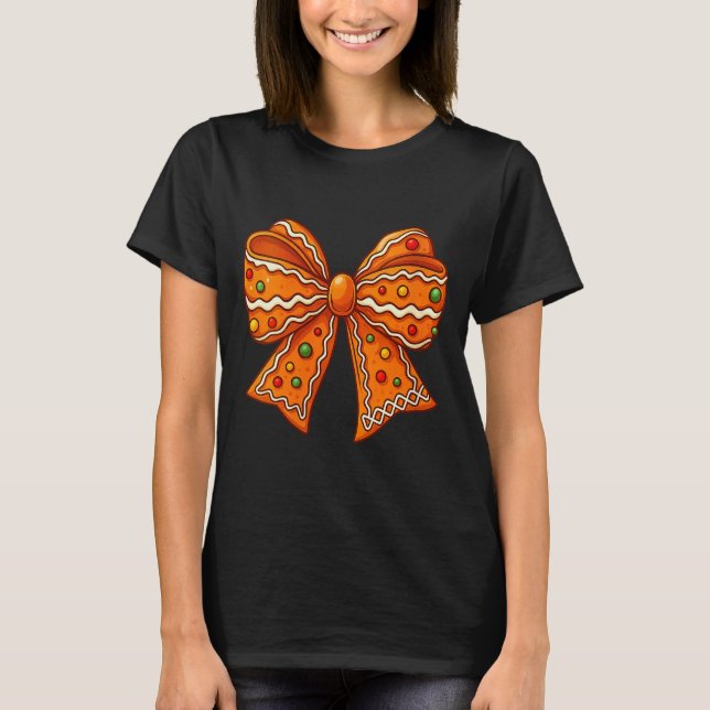 Womens Christmas Gingerbread Coquette Bow Xmas For T-Shirt (Front)