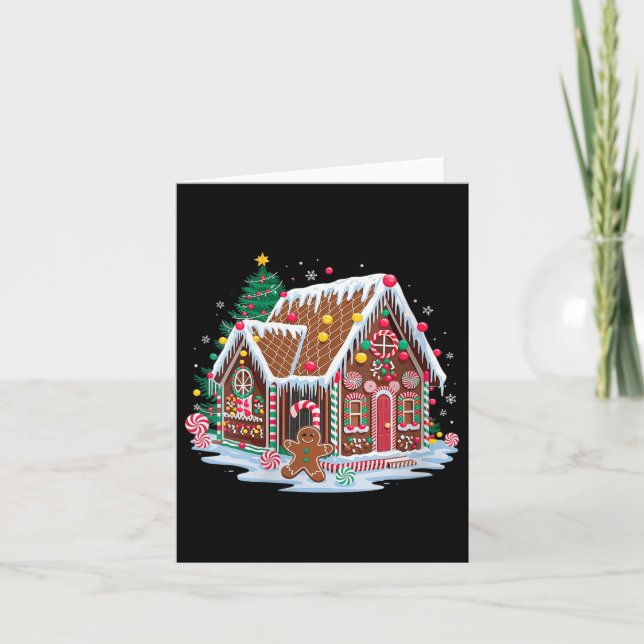 Womens Christmas Gingerbread House Candy Cane X-ma Card (Front)