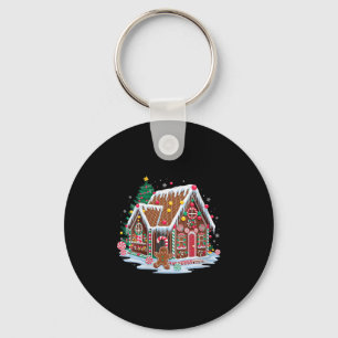 Womens Christmas Gingerbread House Candy Cane X-ma Key Ring