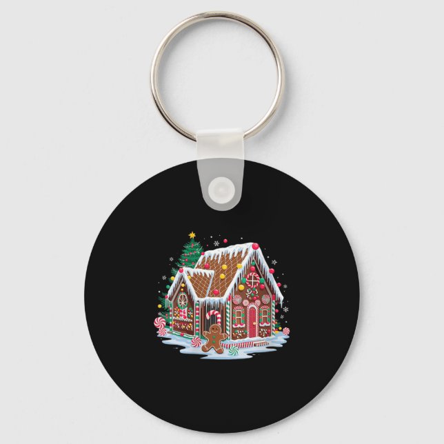 Womens Christmas Gingerbread House Candy Cane X-ma Key Ring (Front)