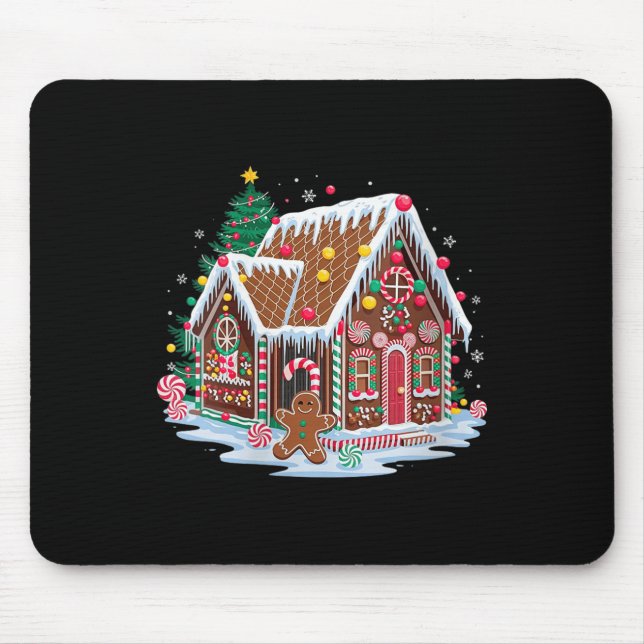Womens Christmas Gingerbread House Candy Cane X-ma Mouse Mat (Front)