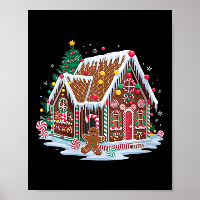 Womens Christmas Gingerbread House Candy Cane X-ma Poster (Front)