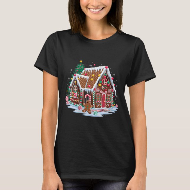 Womens Christmas Gingerbread House Candy Cane X-ma T-Shirt (Front)