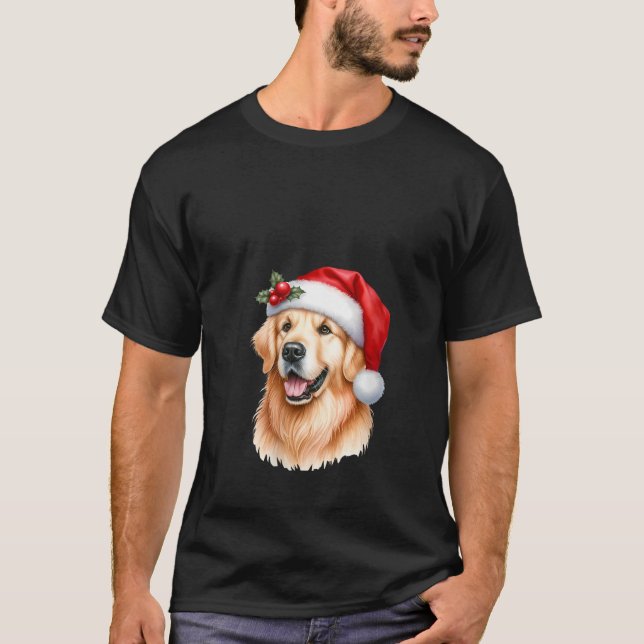 Womens Christmas Golden Retriever Santa Hat Dog Lo T-Shirt (Front)