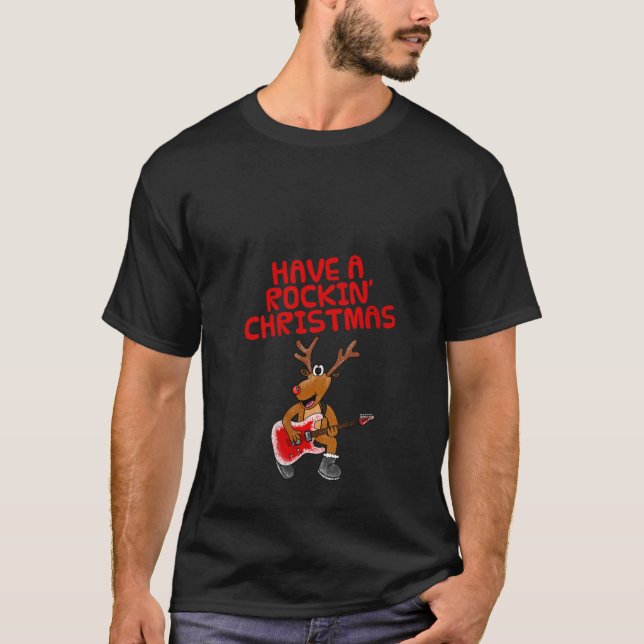 Womens Christmas Guitarist Reindeer Electric Guita T-Shirt (Front)