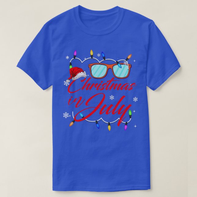 Womens Christmas in July Santa Hat Sunglasses Summ T-Shirt (Design Front)