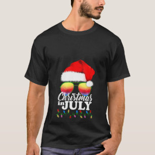 Womens Christmas In July Santa Hat Sunglasses Summ T-Shirt